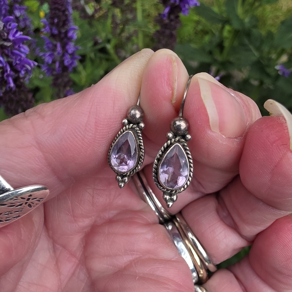 Amethyst Teardrop Earrings Set In 925 Sterling Silver.